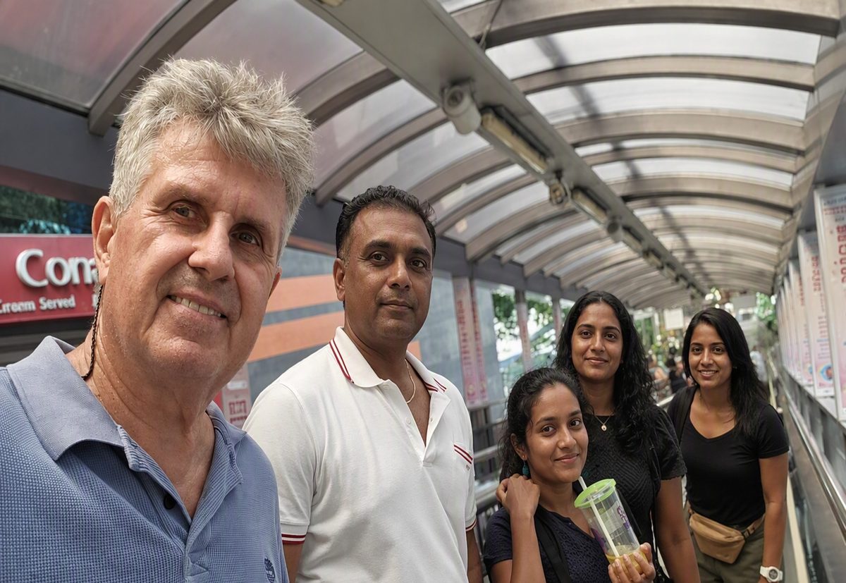 Hans with guests on the Mid-Levels escalator
