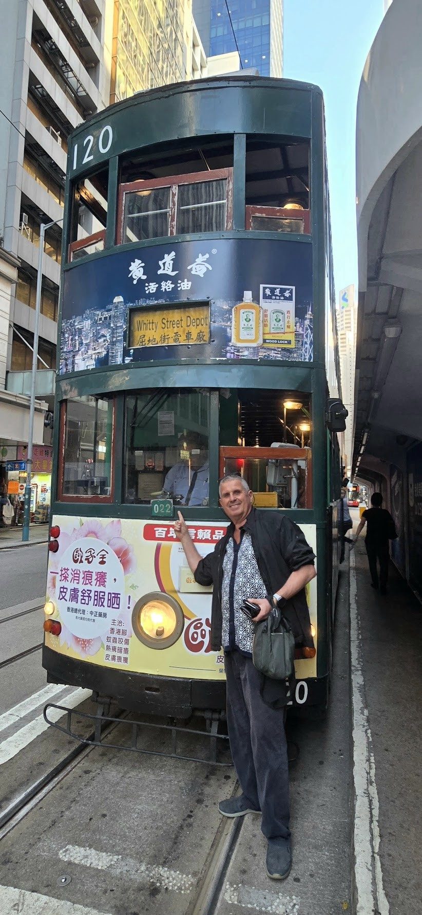 Hans with historic tram 120 in Hong Kong